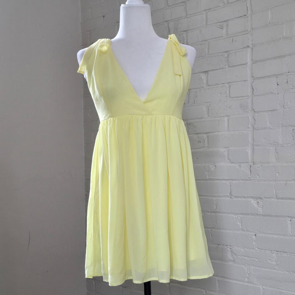 ​Coquette Pastel Yellow Flowy Mini Dress ┃Tie Shoulder V-Neck┃Soft Girl Summer